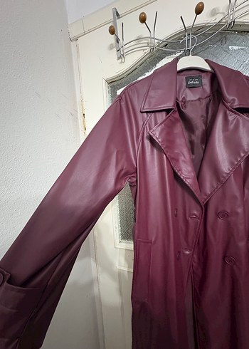 Bordo Deri Kadın Trençkot - Görsel 4