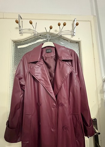 Bordo Deri Kadın Trençkot - Görsel 2