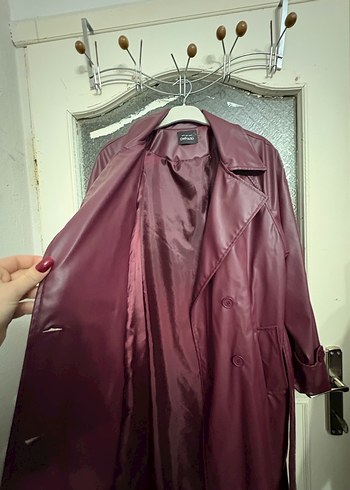 Bordo Deri Kadın Trençkot - Görsel 3