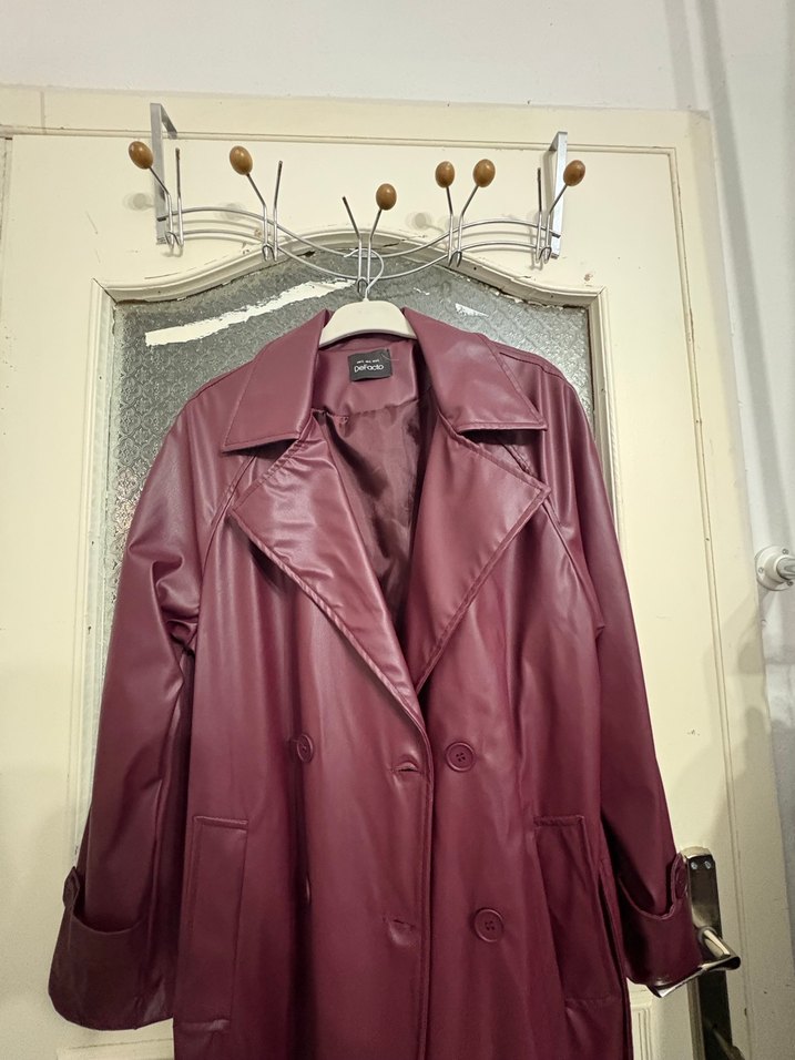 Bordo Deri Kadın Trençkot - Görsel 2