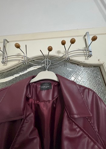 Bordo Deri Uzun Kadın Trençkot - Görsel 2