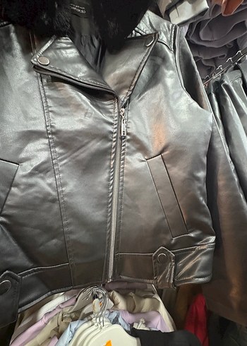 Kadın Siyah Deri Kürklü Biker Ceket - Görsel 3