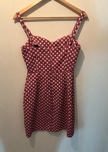 Fuşya Desenli Kalp Yaka İnce Askılı Elbise - Görsel 2