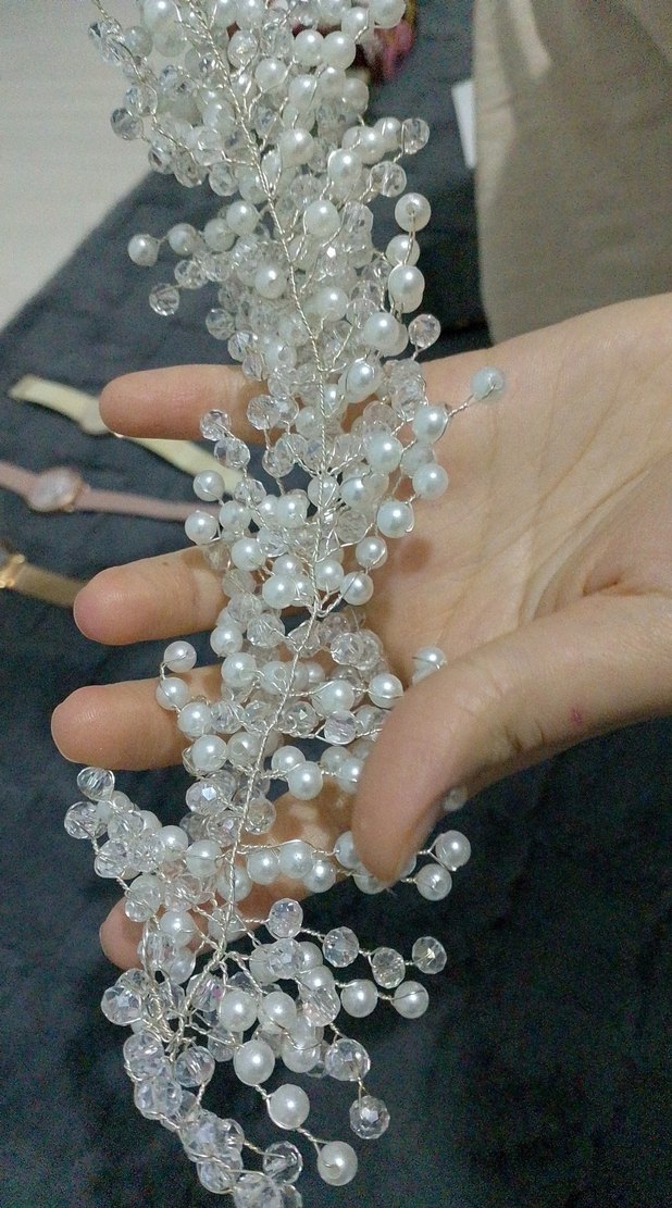 Beyaz Boncuklu Bohem Saç Aksesuar - Görsel 2