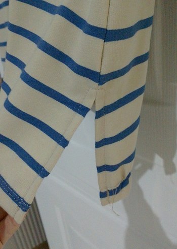 Çizgili Bej Hamile Gömlek - Görsel 6