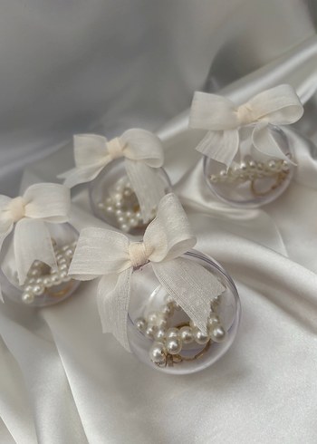 İnci Detaylı Beyaz Fiyonklu Mika Küre İçerisinde Yıldız Anahtar - Görsel 2