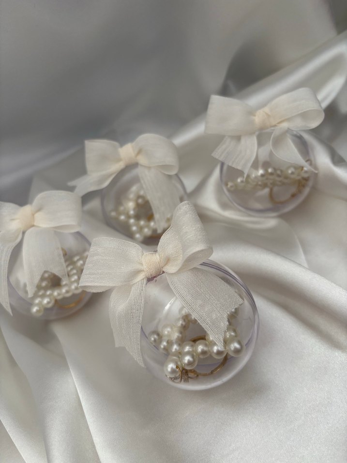 İnci Detaylı Beyaz Fiyonklu Mika Küre İçerisinde Yıldız Anahtar - Görsel 2