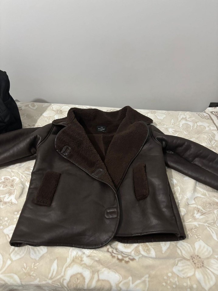 Kahverengi Kürklü Deri Kadın Biker Ceket - Görsel 2