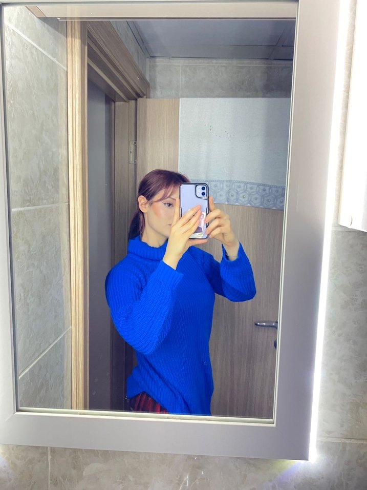 Mavi Balıkçı Yaka Kadın Triko - Görsel 2