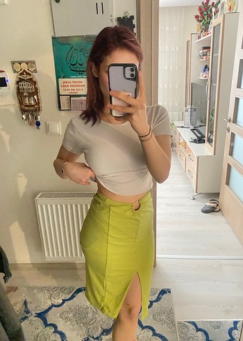 Hafif Haki Midi Mini Etek - Görsel 2