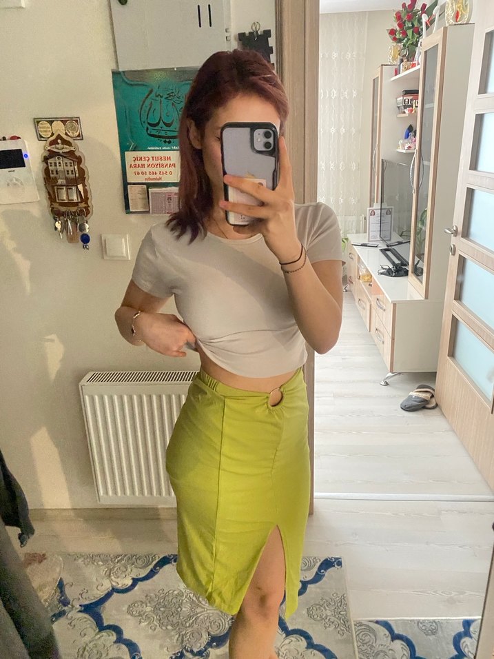 Hafif Haki Midi Mini Etek - Görsel 2