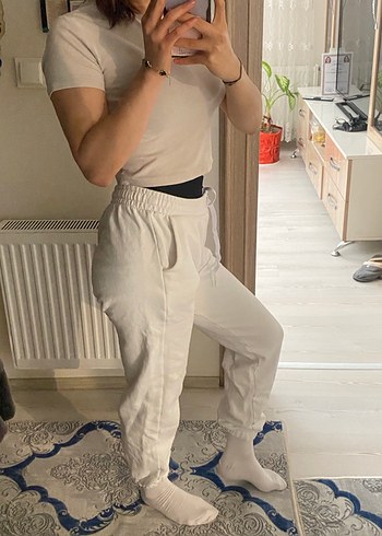 Beyaz Kadın Pamuklu Eşofman Altı - Görsel 4