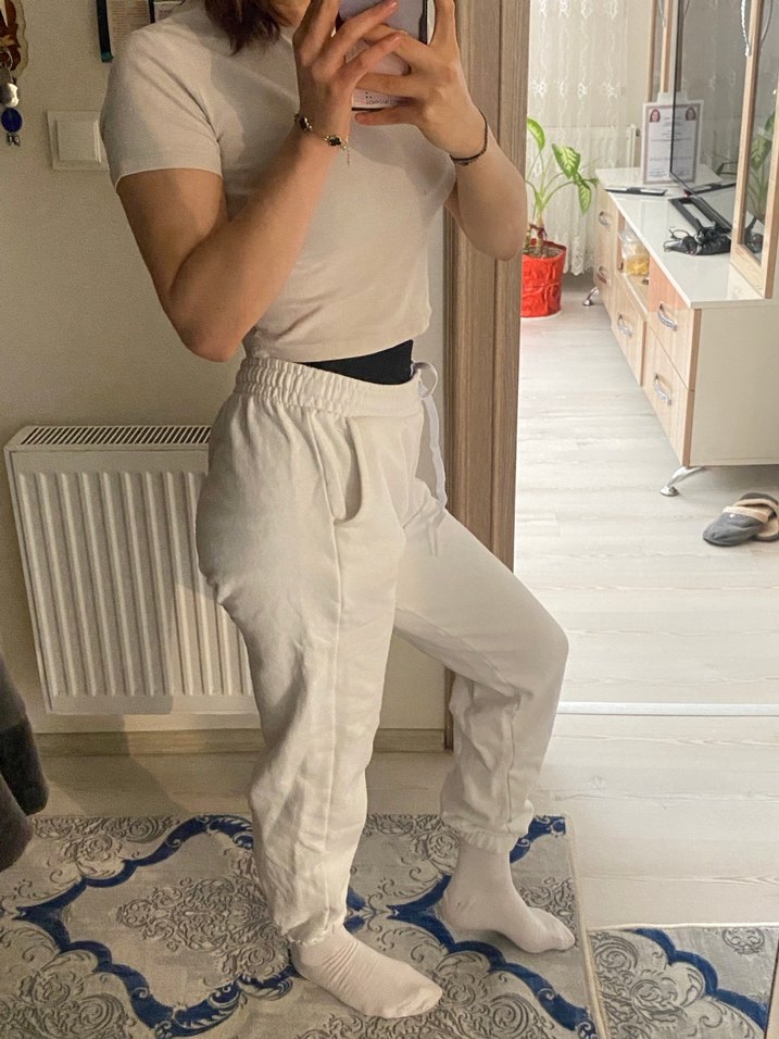 Beyaz Kadın Pamuklu Eşofman Altı - Görsel 4