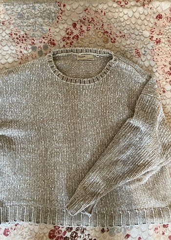 pull&bear Gri Kadın Uzun Kollu Örgü Kazak - Görsel 4