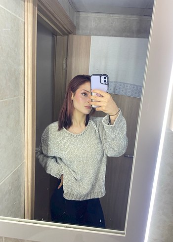 pull&bear Gri Kadın Uzun Kollu Örgü Kazak - Görsel 2