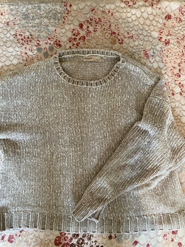 pull&bear Gri Kadın Uzun Kollu Örgü Kazak - Görsel 4