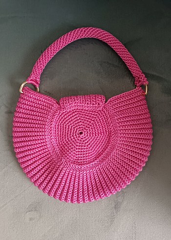 El Yapımı Pembe Midye Şekilli Örgü Kadın Çanta - Görsel 2