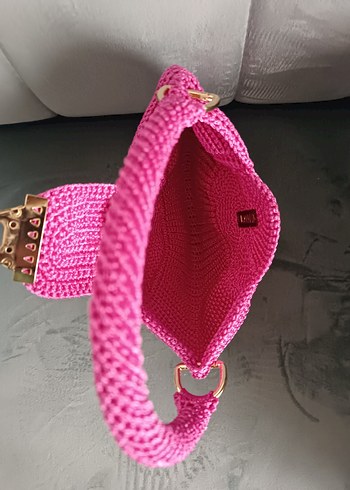 El Yapımı Pembe Midye Şekilli Örgü Kadın Çanta - Görsel 3