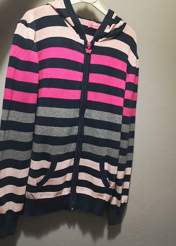 Çizgili Kapüşonlu Kız Hırka - Görsel 3