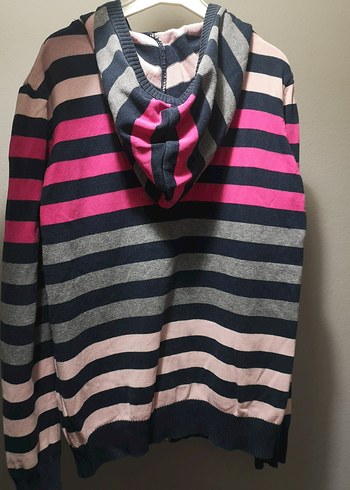 Çizgili Kapüşonlu Kız Hırka - Görsel 4