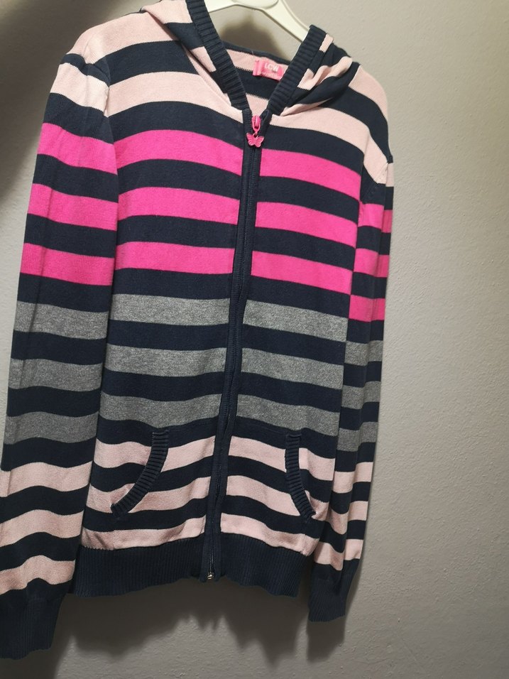 Çizgili Kapüşonlu Kız Hırka - Görsel 3