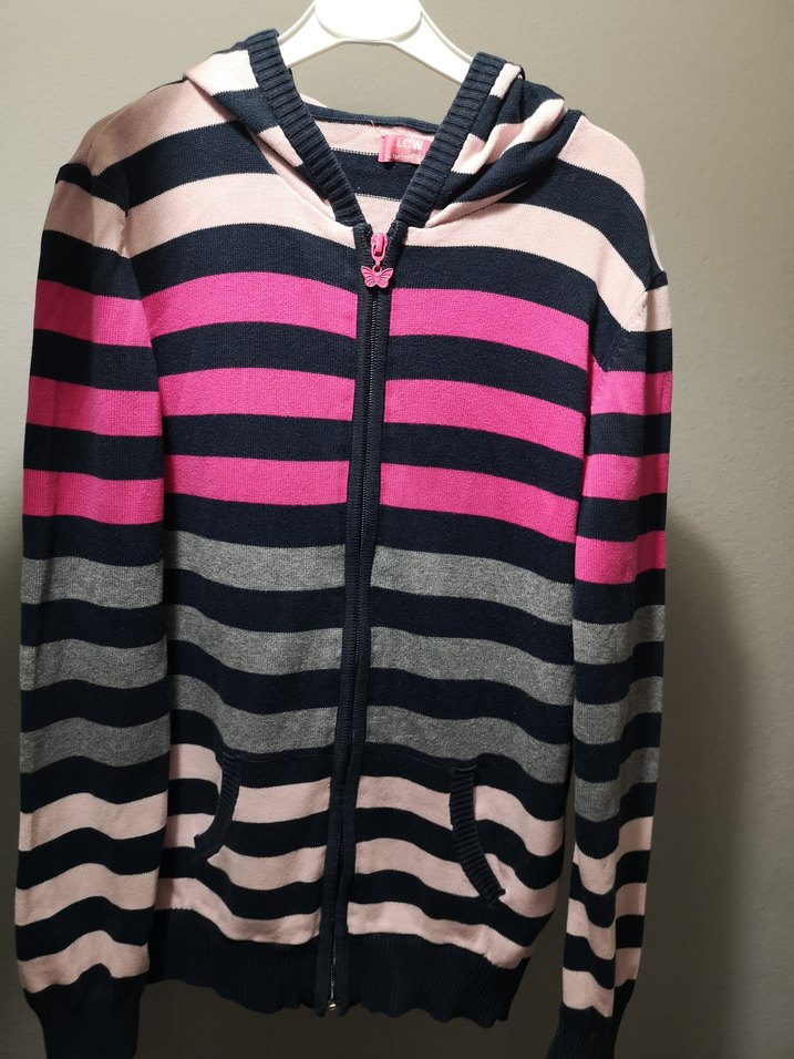 Çizgili Kapüşonlu Kız Hırka - Görsel 2