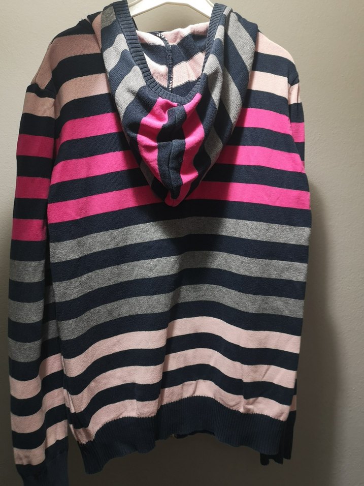 Çizgili Kapüşonlu Kız Hırka - Görsel 4