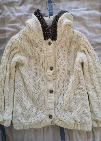 Kapüşonlu Örgü Beyaz Kadın Hırka - Görsel 6