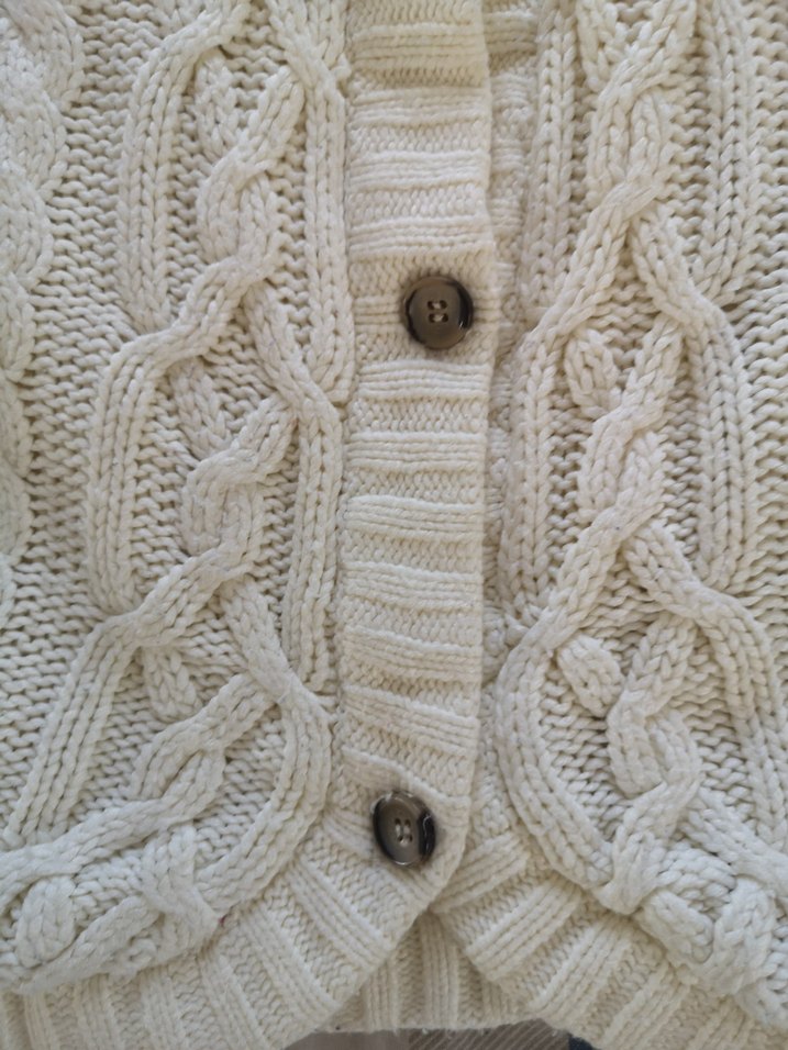 Kapüşonlu Örgü Beyaz Kadın Hırka - Görsel 2