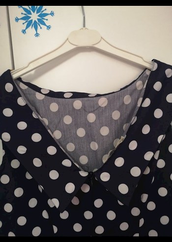 Lacivert Puantiyeli Midi Kalem Elbise - Görsel 4