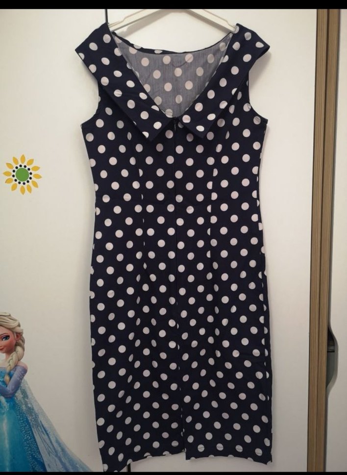 Lacivert Puantiyeli Midi Kalem Elbise - Görsel 2