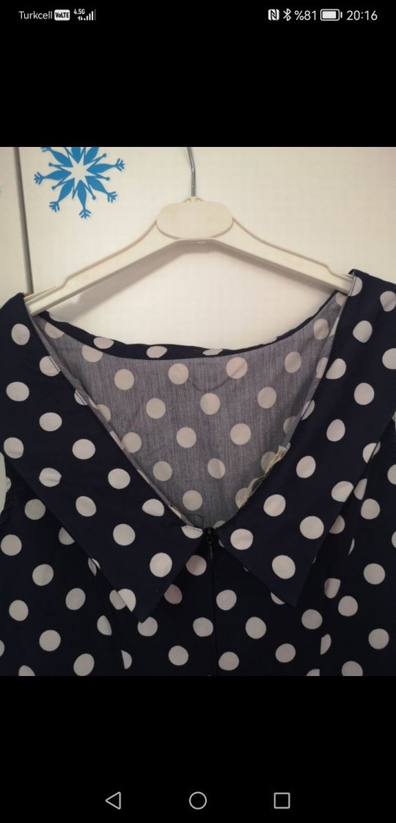 Lacivert Puantiyeli Midi Kalem Elbise - Görsel 4