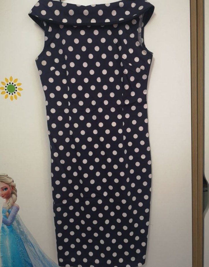 Lacivert Puantiyeli Midi Kalem Elbise - Görsel 3