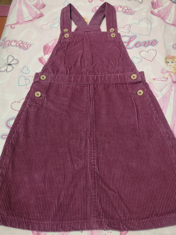 Kız Çocuk Mor Düğmeli Pamuklu Elbise salopet - Görsel 3