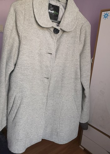 Düğmeli Gri Midi Kadın Kaban - Görsel 4