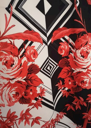 Kırmızı Desenli Midi Kalem Elbise - Görsel 3