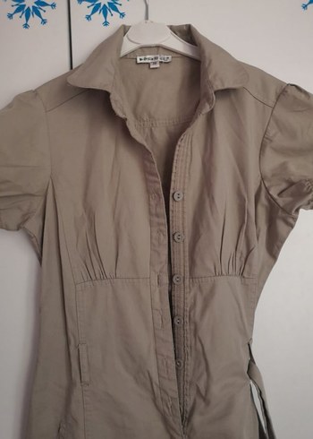 Bej Kemerli Midi Kadın Elbise - Görsel 3