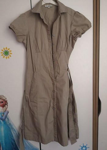 Bej Kemerli Midi Kadın Elbise - Görsel 2