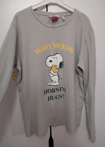 Gri Baskılı Uzun Kollu Kadın Sweatshirt - Görsel 3