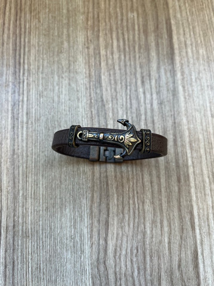 Kahverengi Vintage Biker Erkek Bileklik - Görsel 2