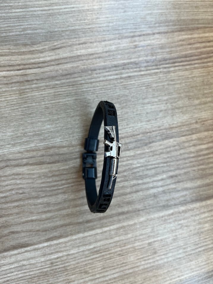 Siyah Gri Minimalist Erkek Biker Bileklik - Görsel 2