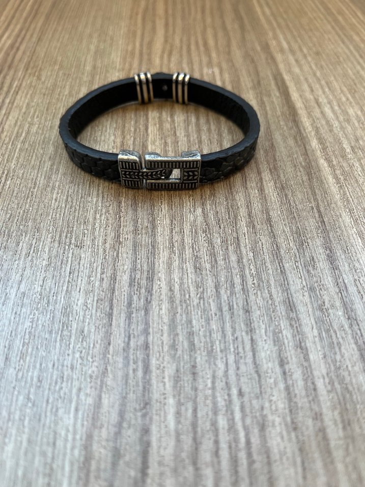 Siyah Gri Minimalist Erkek Biker Bileklik - Görsel 3