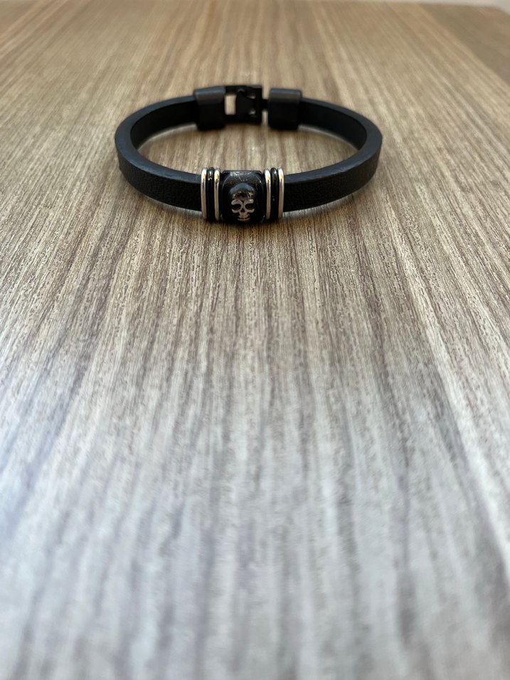 Erkek Siyah Gotik Deri Bileklik - Görsel 2