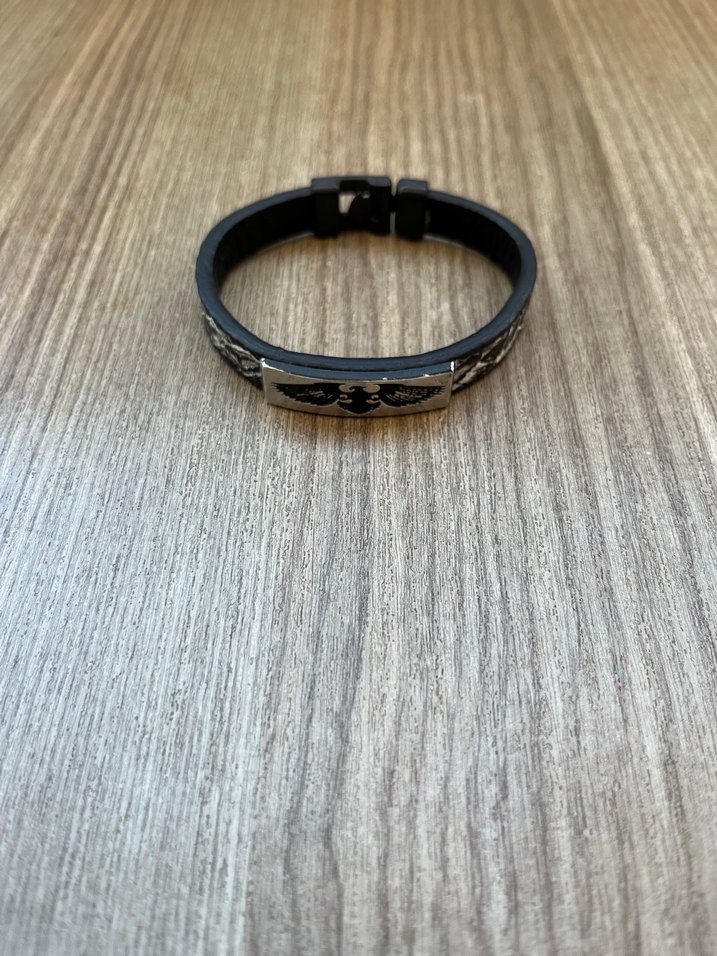 Siyah Biker Tarzı Erkek Bileklik - Görsel 2