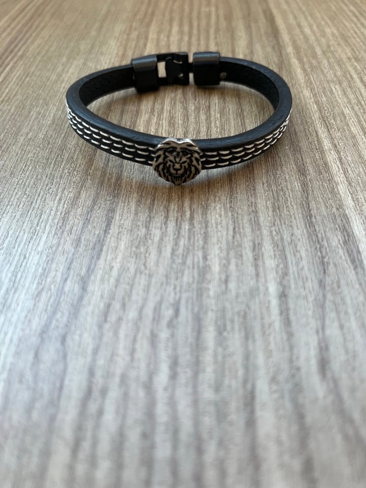 Aslan Figürlü Gri Erkek Bileklik - Görsel 2