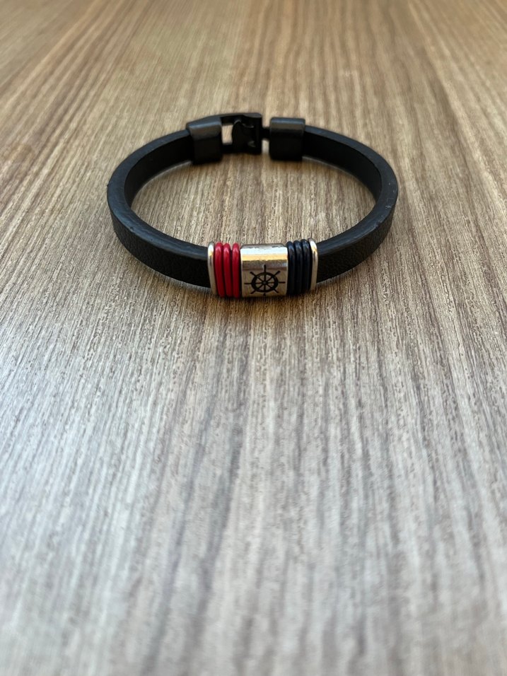 Renkli Detaylı Siyah Biker Erkek Bileklik - Görsel 2