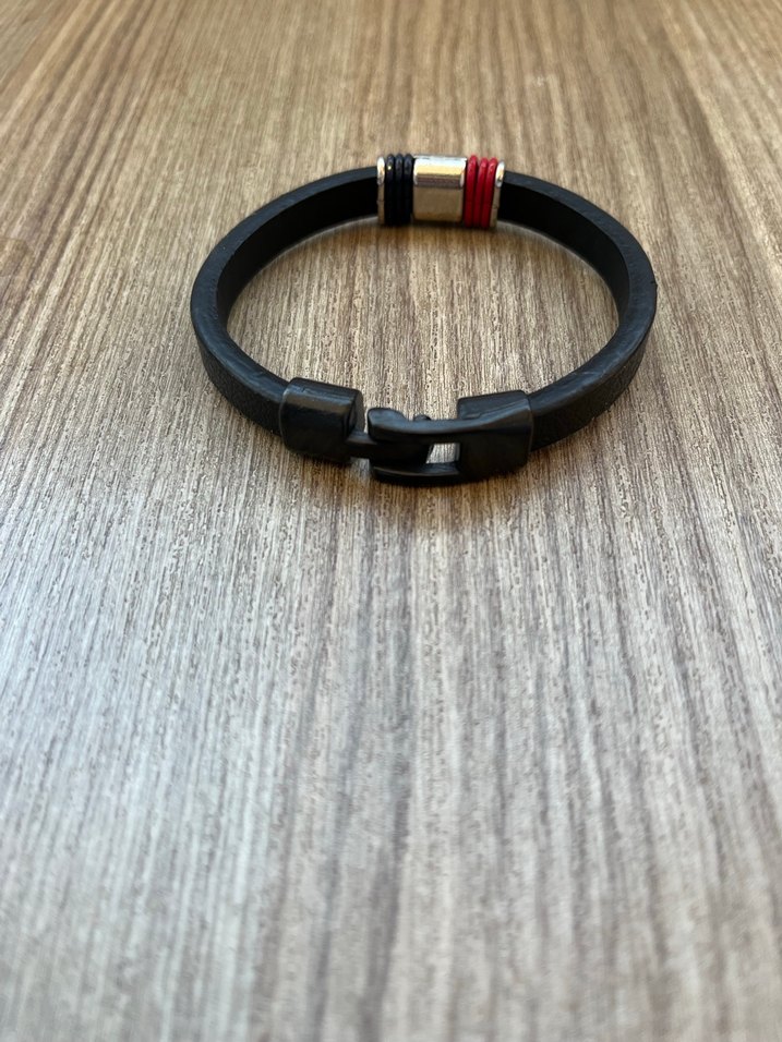 Renkli Detaylı Siyah Biker Erkek Bileklik - Görsel 3