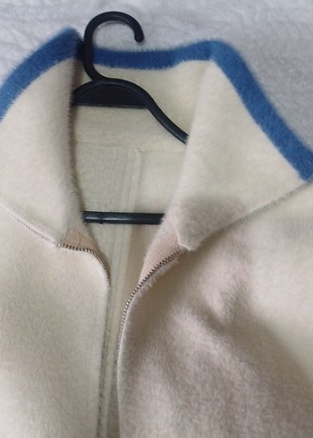 Kadın Beyaz Mini Fermuarlı Polar Ceket - Görsel 3