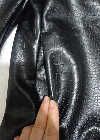 Siyah Yılan Desenli erkek Deri Biker Ceket - Görsel 4