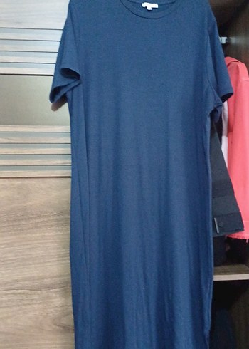 Lacivert Saten Görünümlü Hamile Midi Elbise - Görsel 3